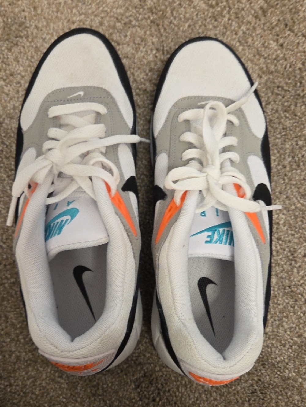 Nike White, Black, Gray, Orange & Teal Retro Running Shoes - Picture 6 of 7